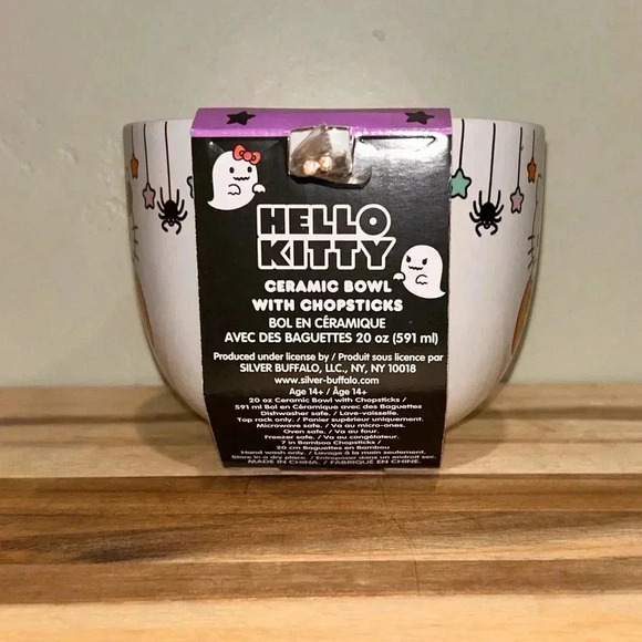 Hello Kitty Halloween Pumpkin Ceramic Bowl With Chopsticks Made By Sanrio - Picture 4 of 4